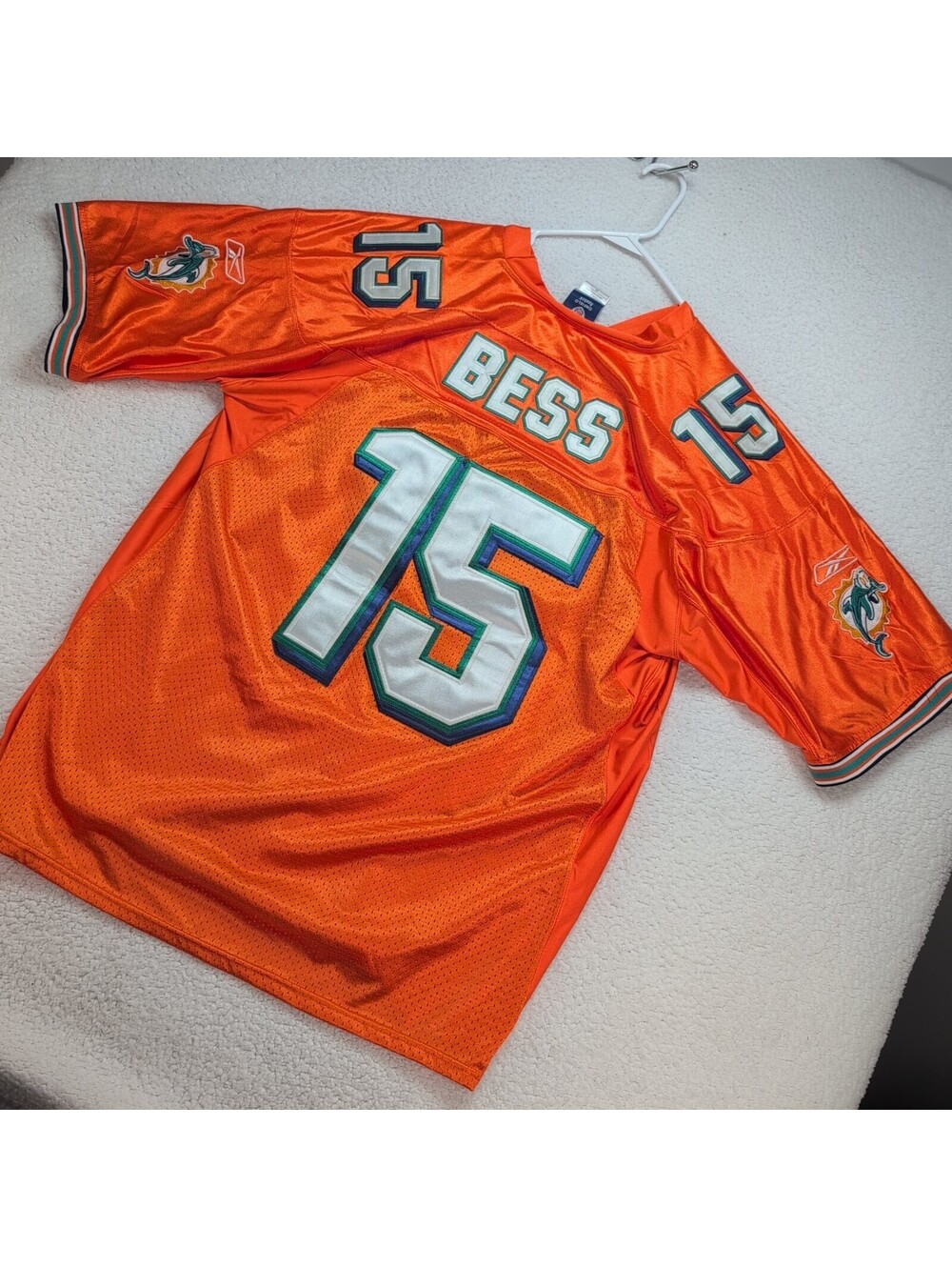 Miami Dolphins Davone Bess #15 Reebok NFL Jersey Men’s Size 54 Orange Y2K